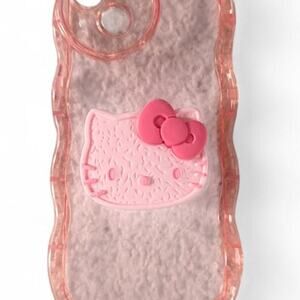 Hello Kitty Kawaii Pastel Pink Wavy IPhone 14 Plus Case w/ Holder Pop Out Socket